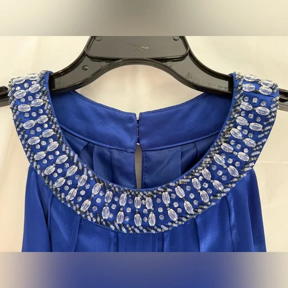 Jones New York Sleeveless Cobalt Blue Pleated Midi Dress with jewelled collar - Picture 3 of 10